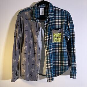 Disney Haunted Mansion Shirt Mens Small Plaid Button Up Flannel Halloween